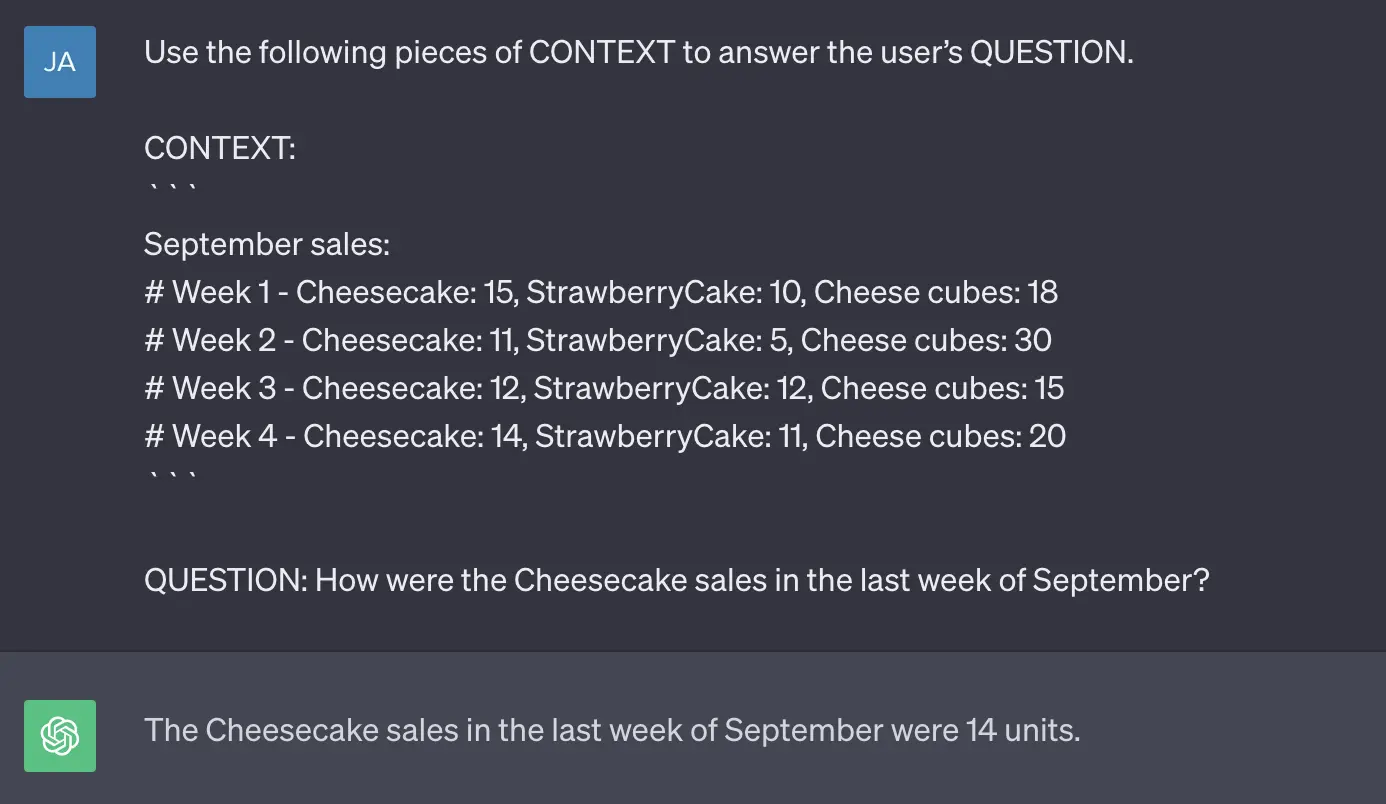 The image of the Cheesecake prompt with knowledge base and ChatGPT’s accurate response