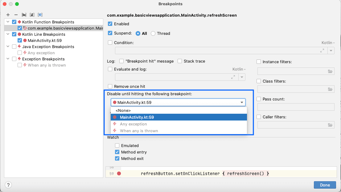 Dependent breakpoint