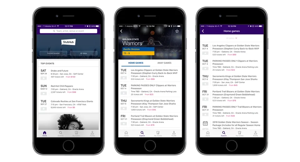 The StubHub mobile app