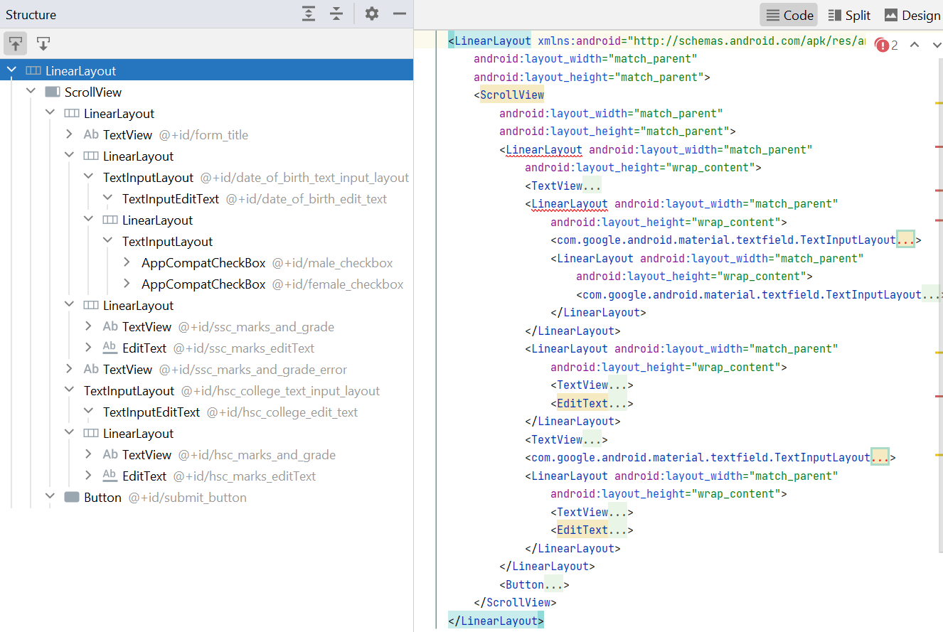 View hierarchy before optimization